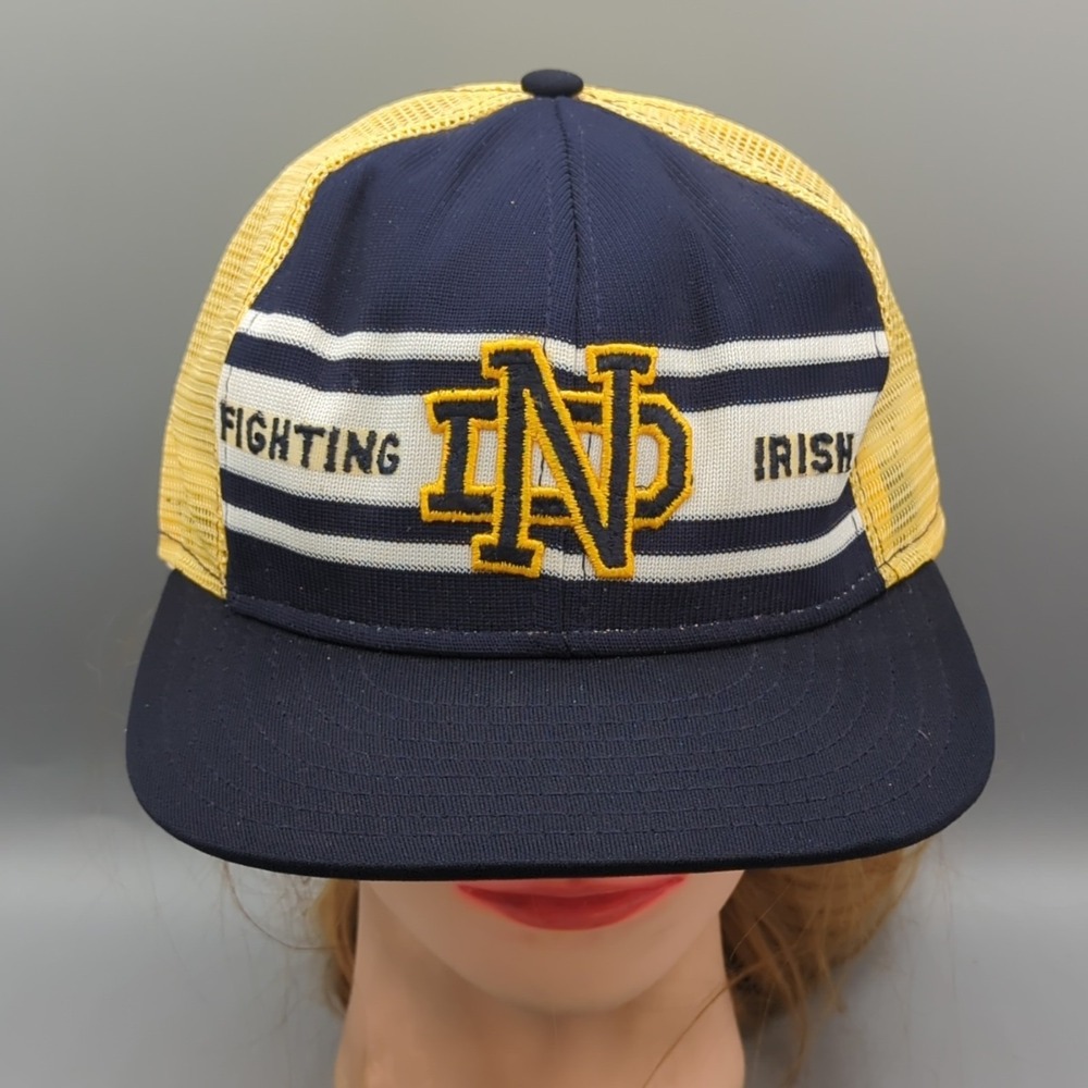 Vintage 1980's University Of Notre Dame Fighting Irish Hat Cap Snapback Mesh AJD